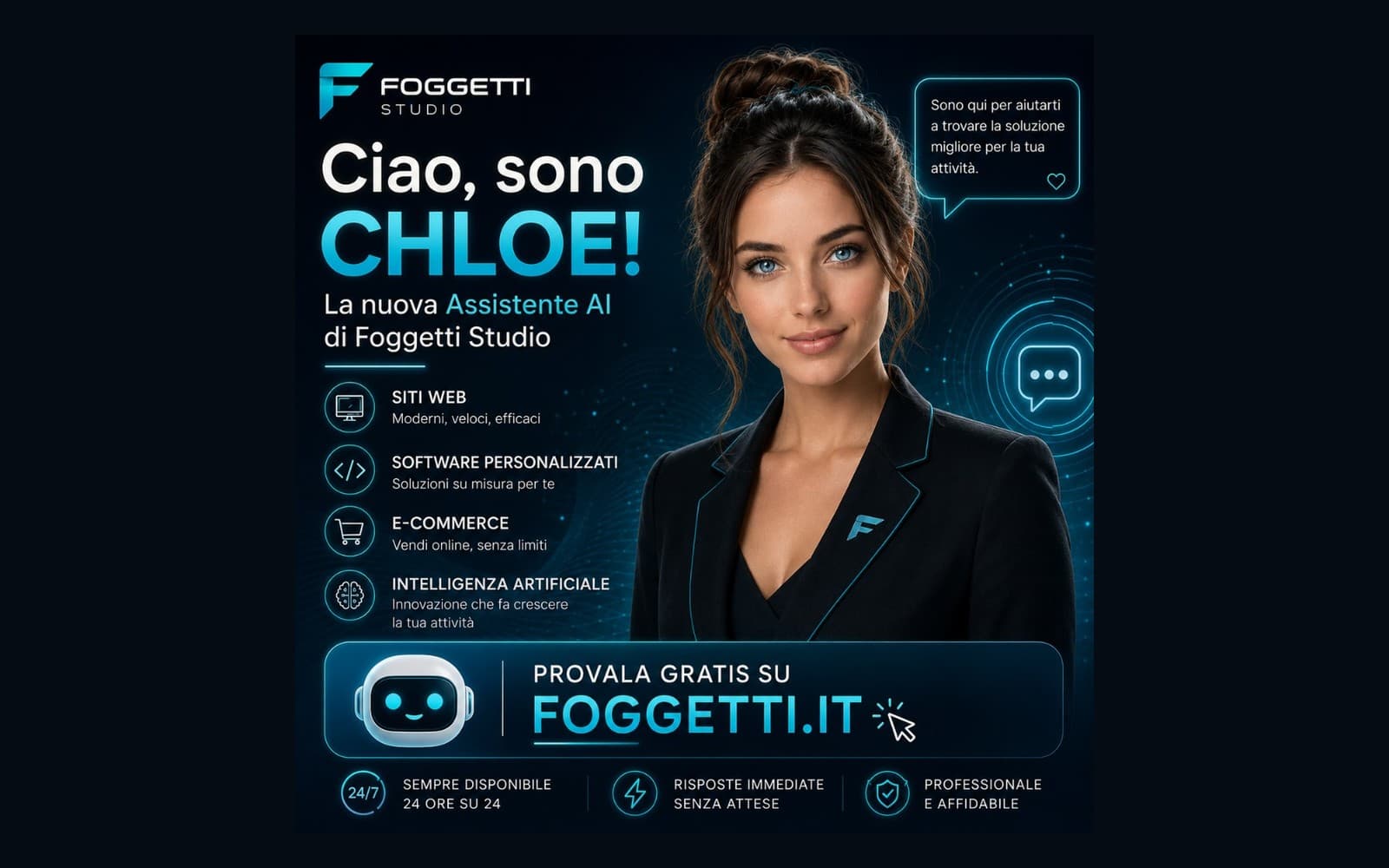 Chloe assistente AI Foggetti Studio: chat voce e analisi sito